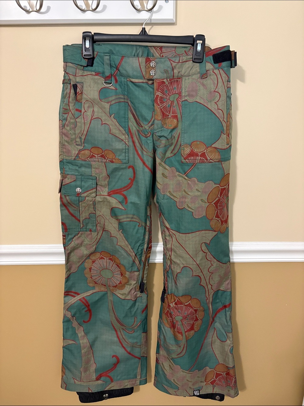 Floral Teal Boot-Cut Snow Pants